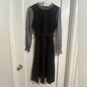 Chic Black and Gray Women's Dress Sheer Long Sleeves